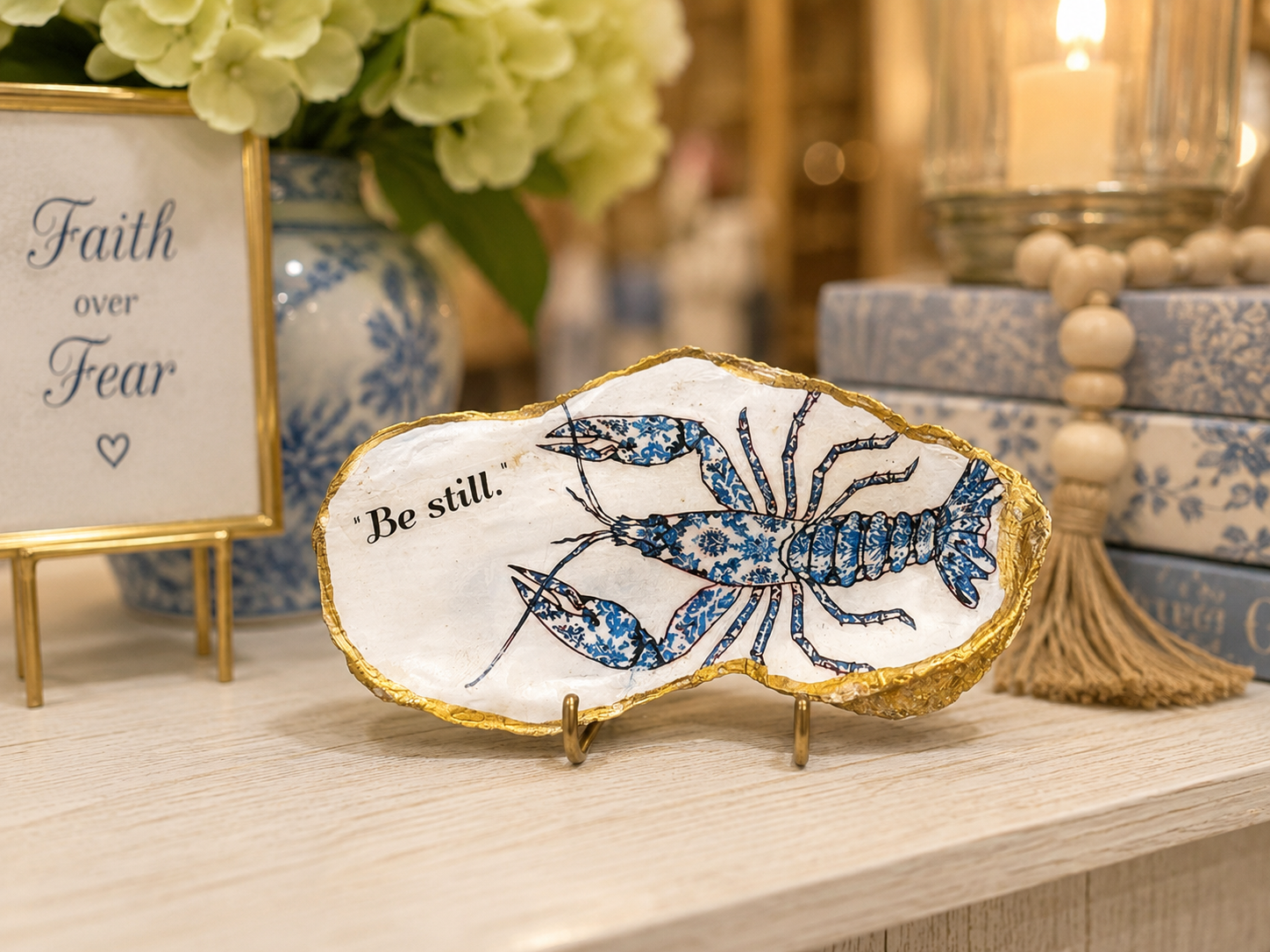 Be Still Lobster Oyster Shell Trinket Dish