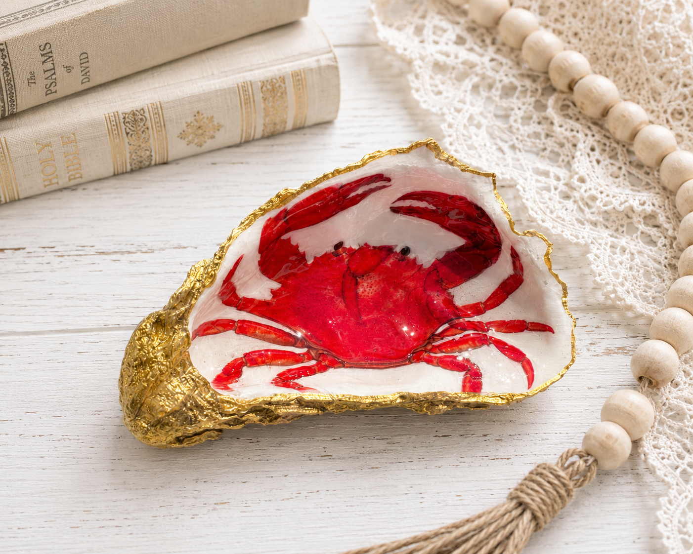 Crabby Coastal Oyster Shell Art
