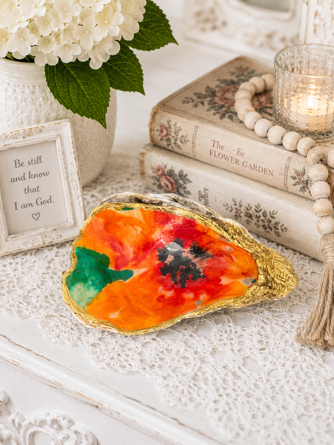 Floral Oyster Shell Trinket Dish II