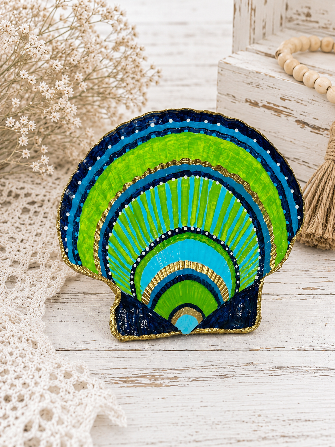 Green Floral Oyster Shell Art I