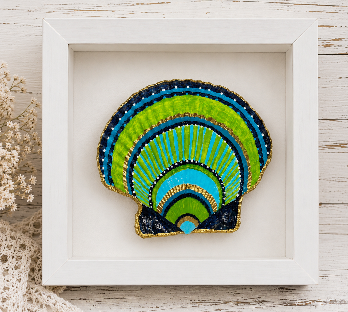 Green Floral Oyster Shell Art II