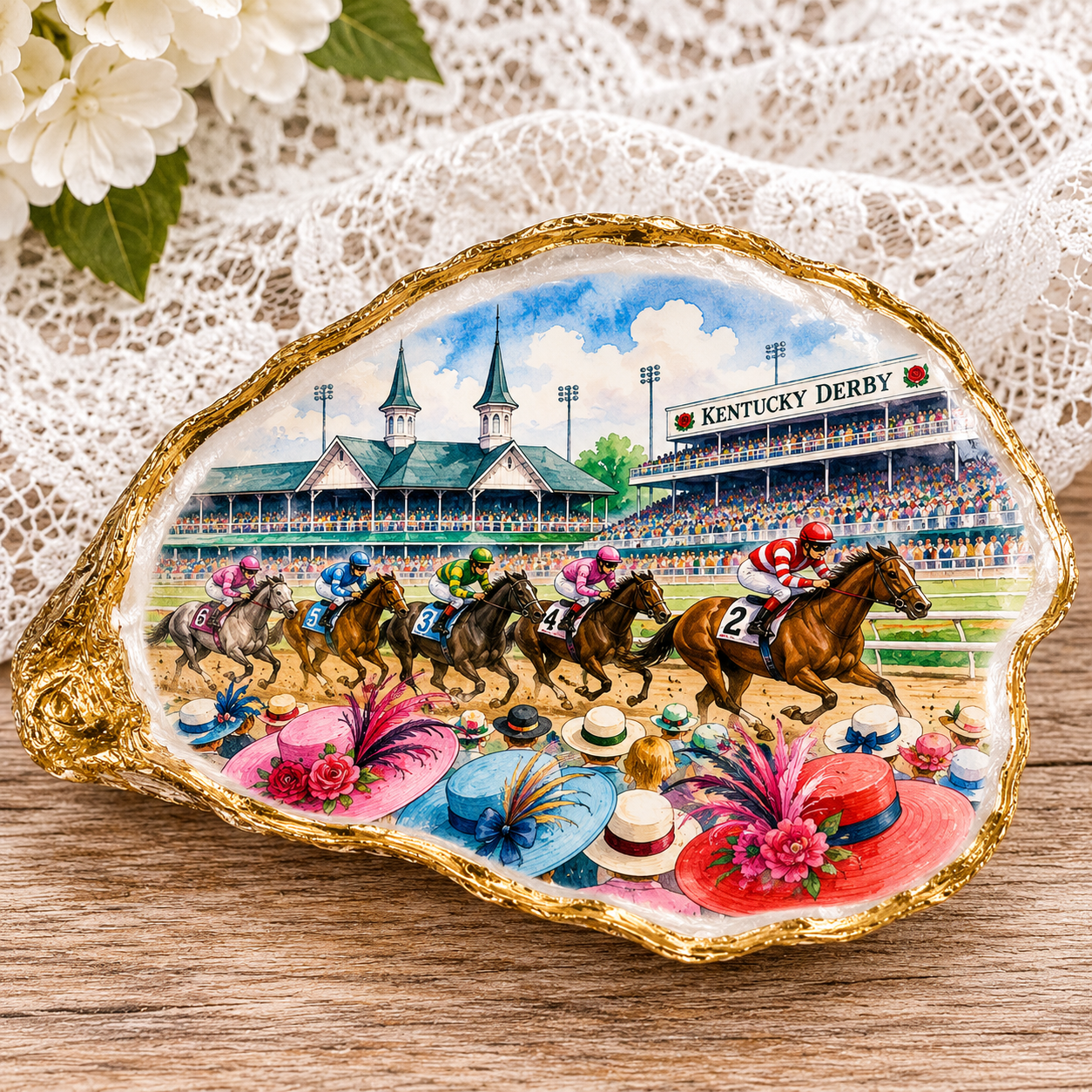 kentucky derby oyster shell custom trinket dish image