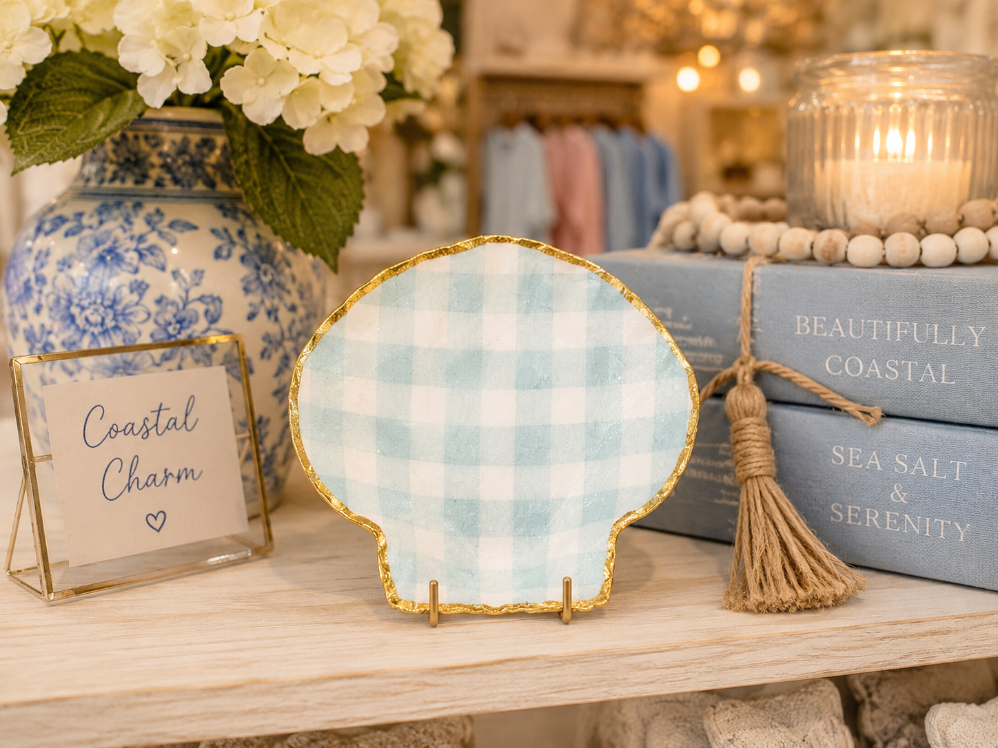 Light Blue Coastal Oyster Shell Art