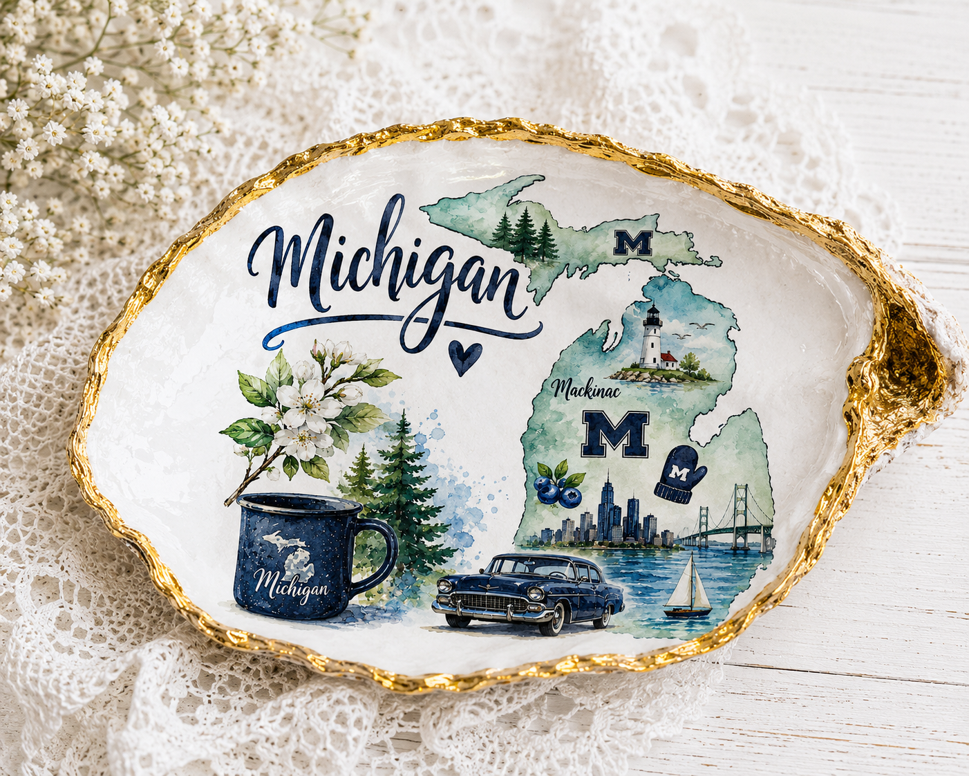 Michigan Great Lakes Oyster Shell Art I