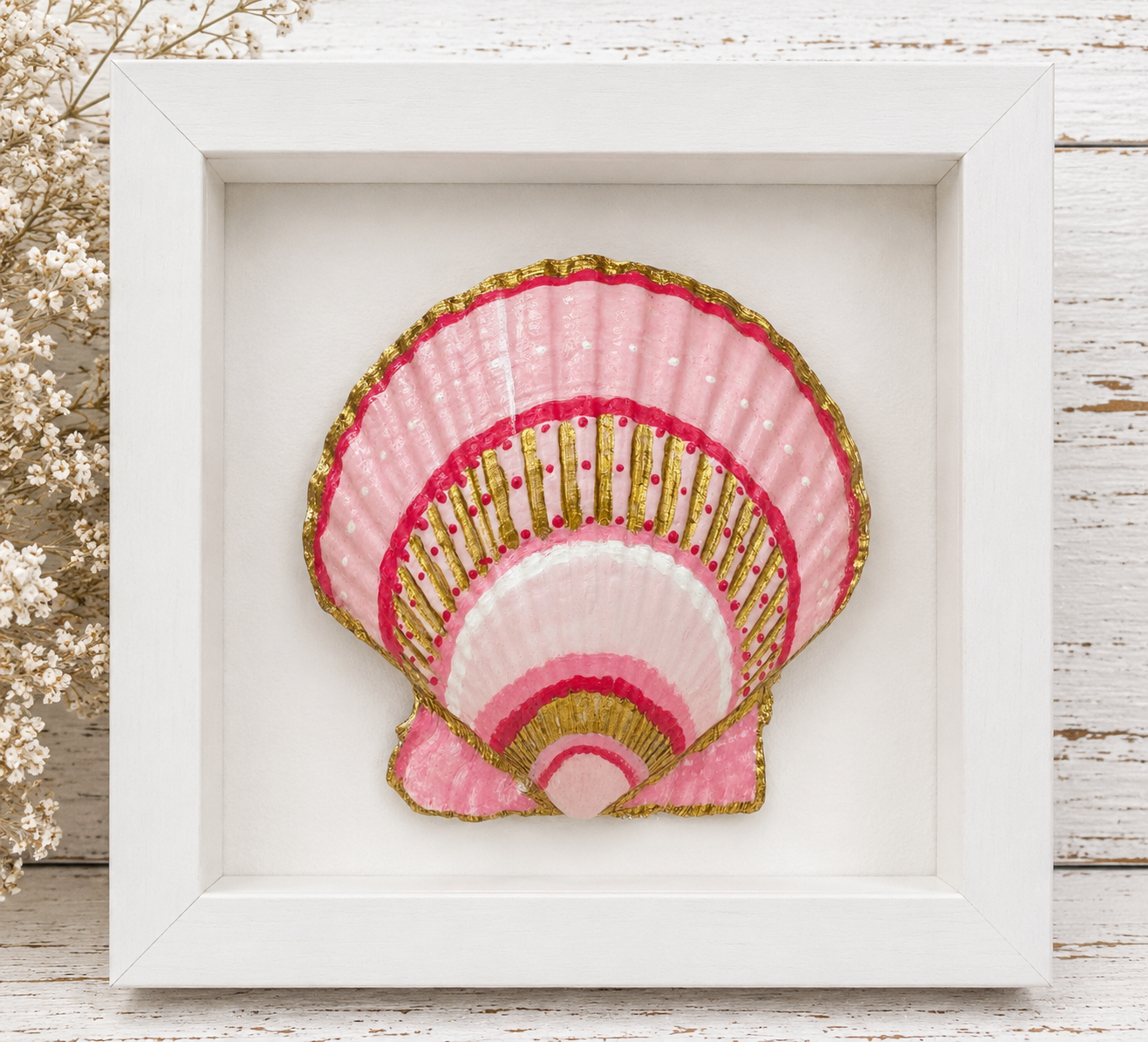 Pink Floral Oyster Shell Art