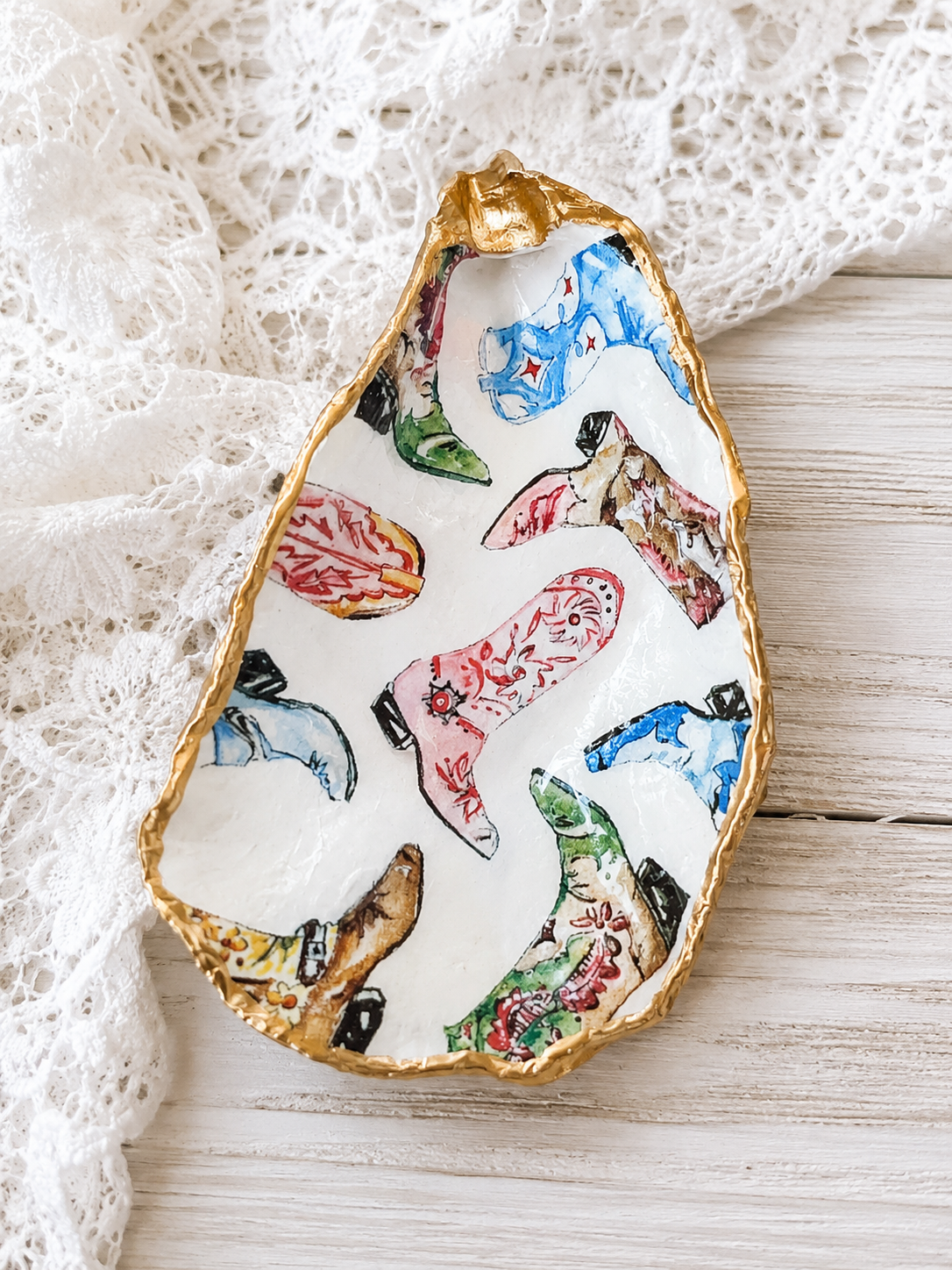 Western Cowboy Boots Oyster Shell Art